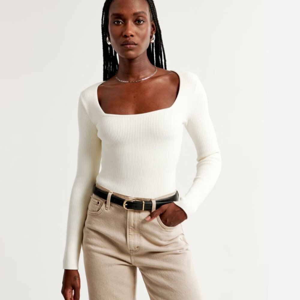 Abercrombie + Fitch Ribbed Square-Neck Sweater Bodysuit